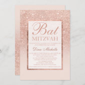 Imitate Rose Gold Glitzer eleganter Bat Mitzvah Einladung (Vorne/Hinten)