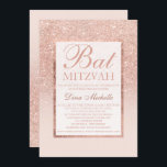 Imitate Rose Gold Glitzer eleganter Bat Mitzvah Einladung<br><div class="desc">Moderne,  hübsche und elegante Imitate Rose Gold Glitzer Dusche ombre mit pastellrot rosa Farbblock Bat Mitzvah Einladung mit Rose goldfarbenen ombre Muster verblassen auf einem rosa Hintergrund mit elegantem goldenen Rahmen Perfekt für eine Prinzessin Bat Mitzvah</div>