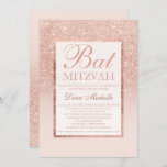 Imitate Rose Gold Glitzer eleganter Bat Mitzvah Einladung<br><div class="desc">Moderne,  hübsche und elegante Imitate Rose Gold Glitzer Dusche ombre mit pastellrot rosa Farbblock Bat Mitzvah Einladung mit Rose goldfarbenen ombre Muster verblassen auf einem rosa Hintergrund mit elegantem goldenen Rahmen Perfekt für eine Prinzessin Bat Mitzvah</div>