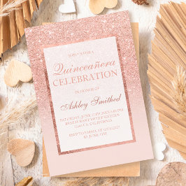 Imitate Rose Gold Glitzer eleganter Chic Quinceañe Einladung