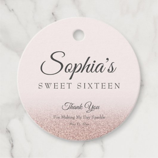 Imitate Rose Gold Glitzer eleganter Sweet 16 pink Geschenkanhänger (Vorderseite)
