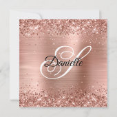 Imitate Rose Gold Glitzer Foil Monogram 50. Geburt Einladung (Rückseite)