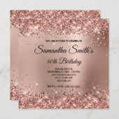 Imitate Rose Gold Glitzer Glam Gradient 40. Geburt Einladung (Vorne/Hinten)