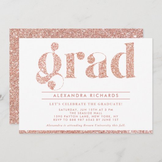 Imitate Rose Gold Glitzer Graduation Party Einladu Einladung (Vorne/Hinten)