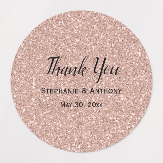 Imitate Rose Gold Glitzer Hochzeit Vielen Dank Etiketten (Design 1)