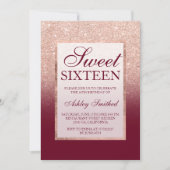 Imitate Rose Gold Glitzer ombre burgundy Sweet 16 Einladung (Vorderseite)