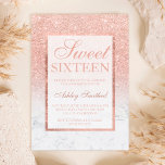 Imitate Rose Gold Glitzer ombre Marmor schick Swee Einladung<br><div class="desc">Moderne,  hübsche,  schicke und elegante Imitate Rose Gold Glitzer Dusche ombre mit weißem Marmor Farbe Block Sweet 16 Geburtstagsfeier Einladung mit Rose vergoldeten ombre Muster mit weißem Marmor und eleganten goldenen Rahmen Perfekt für eine Prinzessin 16 . Geburtstag,  perfekt für sie,  die Mode,  die moderne Muster und Glanz Liebe</div>