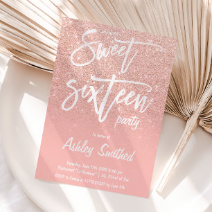 Imitate Rose Gold Glitzer ombre typografie Sweet 1 Einladung