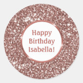 Imitate Rose Gold Glitzer sieht Custom Happy Gebur Runder Aufkleber (Vorderseite)