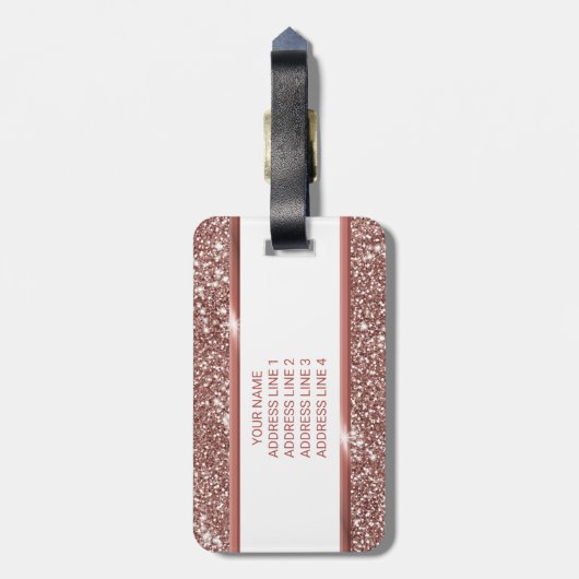 Imitate Rose Gold Glitzer Textur Look & Custom Tex Gepäckanhänger (Rückseite vertikal)