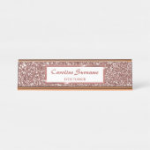 Imitate Rose Gold Glitzer Textur Look & Custom Tex Schreibtischnamensplakette (Vorderseite )
