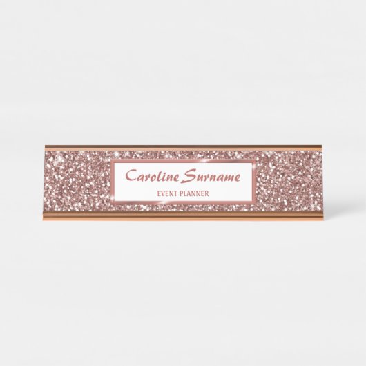 Imitate Rose Gold Glitzer Textur Look & Custom Tex Schreibtischnamensplakette (Vorderseite )