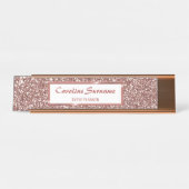 Imitate Rose Gold Glitzer Textur Look & Custom Tex Schreibtischnamensplakette (Vorderseite )