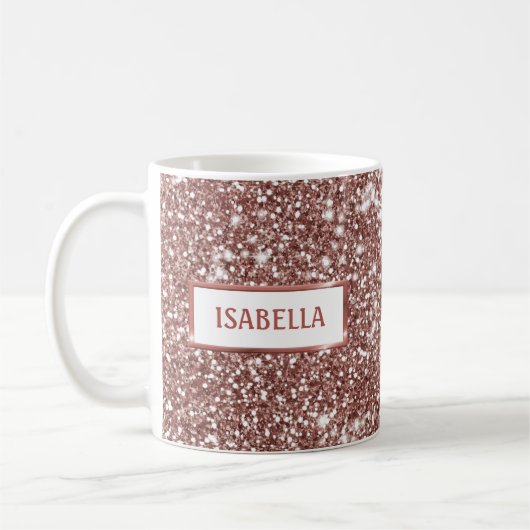 Imitate Rose Gold Glitzer Textur mit Ihrem Namen a Kaffeetasse (Links)