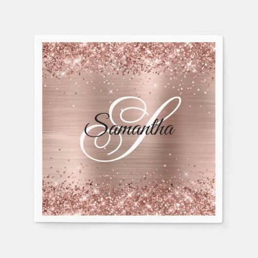 Imitate Rose Gold Glitzer und Extravagantes Monogr Serviette (Vorderseite)
