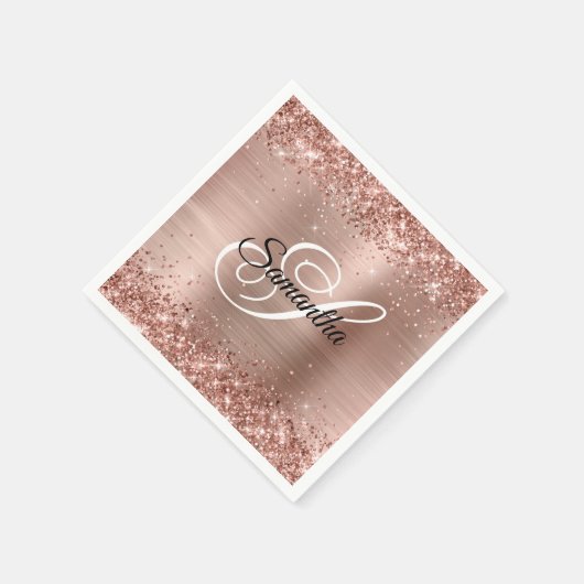 Imitate Rose Gold Glitzer und Extravagantes Monogr Serviette (Ecke)