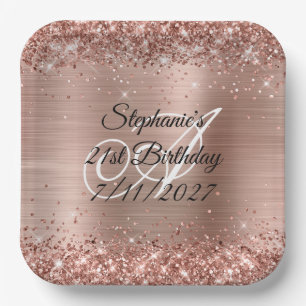 Imitate Rose Gold Glitzer und Foil 21. Geburtstag Pappteller