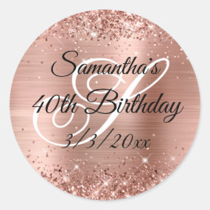 Imitate Rose Gold Glitzer und Foil 40. Geburtstag Runder Aufkleber