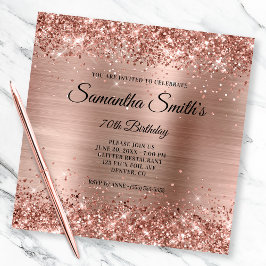 Imitate Rose Gold Glitzer und Foil 70. Geburtstag Einladung