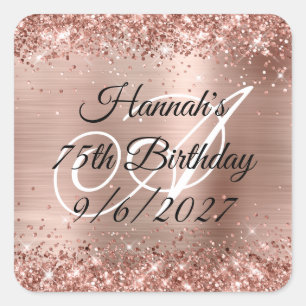 Imitate Rose Gold Glitzer und Foil 75. Geburtstag Quadratischer Aufkleber