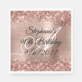Imitate Rose Gold Glitzer und Foil 90. Geburtstag Serviette