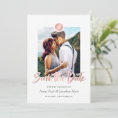 Imitate Rose Gold & Grau Monogramm Save the Date (Stehend Vorderseite)