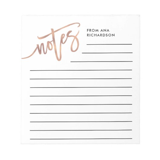 Imitate Rose Gold Handgeschriebenes Skript Notizblock (Vorderseite)
