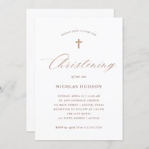 Imitate Rose Gold-Kalligrafie und Kreuz Weihnacht Einladung