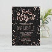 Imitate Rose Gold Konfetti Spritzer Bat Mitzvah Einladung (Stehend Vorderseite)