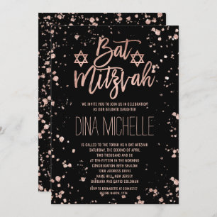 Imitate Rose Gold Konfetti Spritzer Bat Mitzvah Einladung