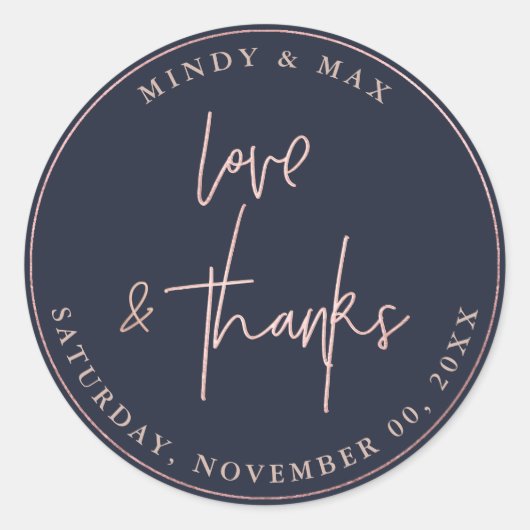 IMITATE ROSE GOLD LIEBE+DANK SIGNATURE SCRIPT RUNDER AUFKLEBER (Vorderseite)