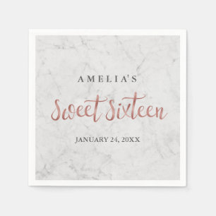 Imitate Rose Gold Marmor 16 . Geburtstag Napkin Serviette