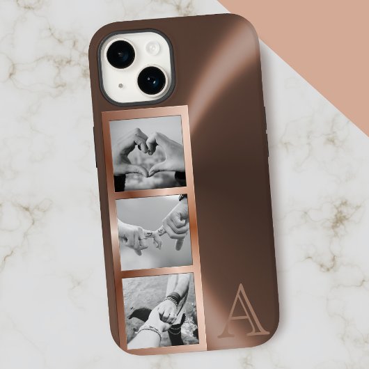 Imitate Rose Gold Metallic 3 Foto Collage Monogram Case-Mate iPhone Hülle