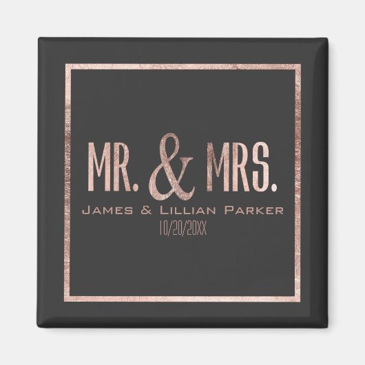 Imitate Rose Gold Mr. und Mrs. Monogram Wedding Magnet (Vorne)