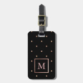 Imitate Rose Gold Punkte auf Schwarz mit Monogramm Gepäckanhänger (Vorderseite vertikal)