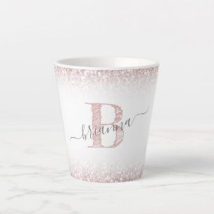 Imitate Rose Gold Rosa Glitzer Monogramm Name Girl Milchtasse