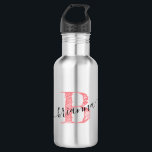 Imitate Rose Gold Rosa Glitzer Monogramm Name Nied Edelstahlflasche<br><div class="desc">Hübsche helle Korallen rosa rustikale moderne angesagte fett gezeichnete Buchstaben Monogramm auf einer Edelstahl-Wasser-Flasche aus Metall mit einem hübschen Skriptnamen und erste Personalisierung,  die schick und gürtlich aussieht.</div>