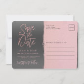 Imitate Rose Gold Save the Date Postkarte (Rückseite)