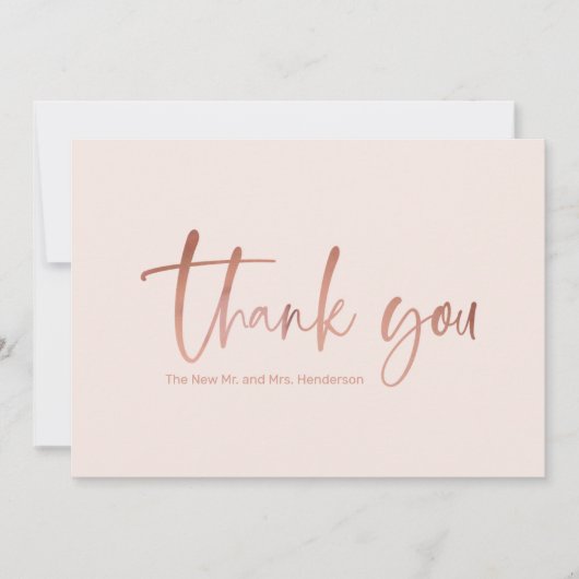 Imitate Rose Gold Script Hochzeit Danke Karte (Vorderseite)