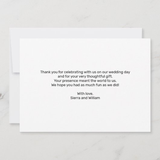 Imitate Rose Gold Script Hochzeit Danke Karte (Rückseite)