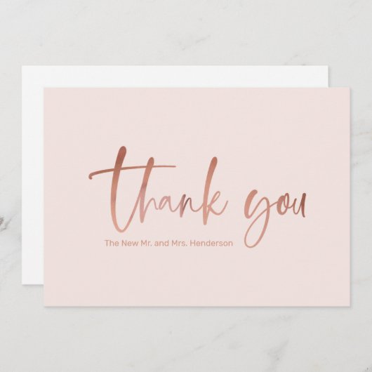 Imitate Rose Gold Script Hochzeit Danke Karte (Vorne/Hinten)