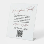 Imitate Rose Gold Typografie Honeymoon Fund QR Cod Sockelschild (Vorderseite)