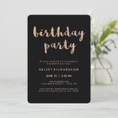 Imitate Rose Gold und Black Birthday Party Einladung (Stehend Vorderseite)