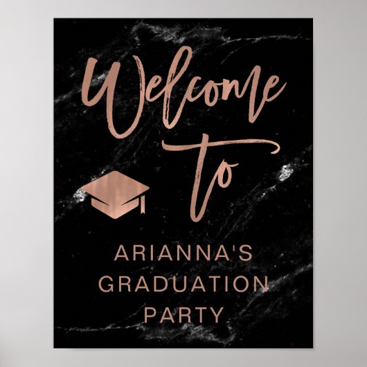 Imitate Rose Gold und Marmor | Grad Party Willkomm Poster (Vorne)
