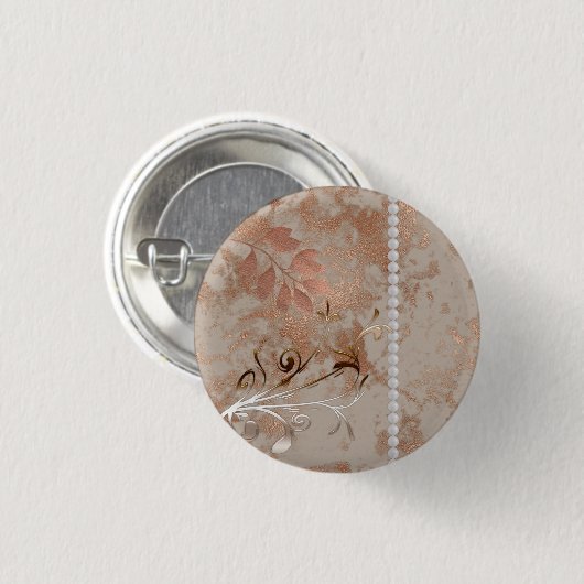 Imitate Rose Gold Weiße Perlen Blumenwirbelknopf Button (Vorne & Hinten)