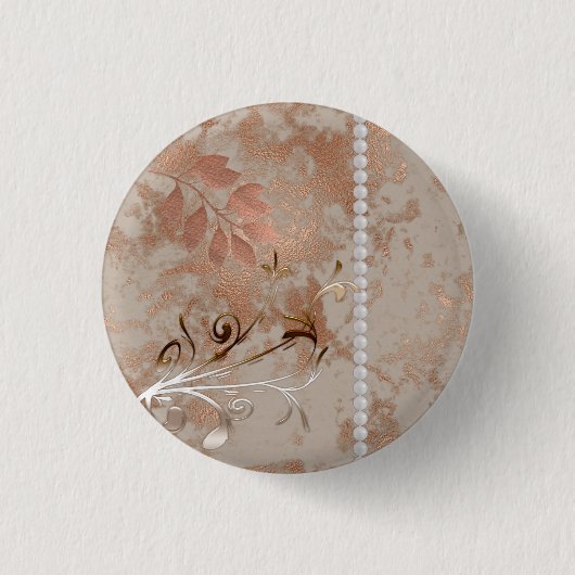 Imitate Rose Gold Weiße Perlen Blumenwirbelknopf Button (Vorderseite)