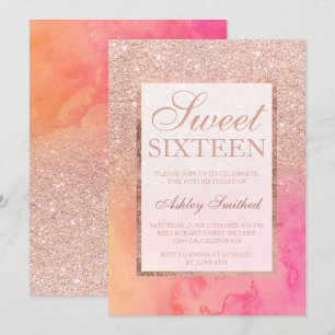 Imitate Rose goldfarben ombre Aquarell Sweet 16 Einladung