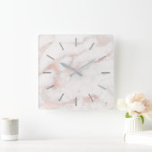 Imitate Rose goldfarbener Marmorstein elegant Quadratische Wanduhr (Zuhause)