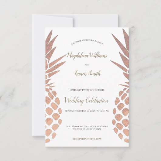 Imitate Rose Goldfolie Ananas Hochzeit Einladung (Vorderseite)
