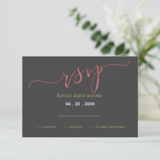 Imitate Rose Goldfolie Hochzeitsdesign RSVP Karte (Stehend Vorderseite)